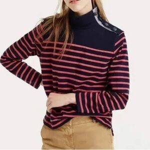 J.Crew Striped Button Shoulder striped knit mock Turtleneck medium Navy